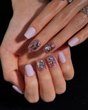 (AM0033#) Handmade Press-On Nails | Reusable, Salon-Quality, Long-Lasting, Glossy Design, Crystal Rhinestone Press On Nails, Lavender Pink Short Square Fake Nail Set