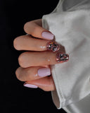 (AM0033#) Handmade Press-On Nails | Reusable, Salon-Quality, Long-Lasting, Glossy Design, Crystal Rhinestone Press On Nails, Lavender Pink Short Square Fake Nail Set