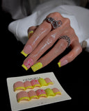 (JDD1034#) Handmade Press-On Nails | Reusable, Salon-Quality, Long-Lasting, Glossy Design, Tip Press On Nails Neon Yellow Green 3D Flower Short Square