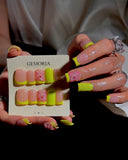 (JDD1034#) Handmade Press-On Nails | Reusable, Salon-Quality, Long-Lasting, Glossy Design, Tip Press On Nails Neon Yellow Green 3D Flower Short Square