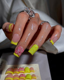 (JDD1034#) Handmade Press-On Nails | Reusable, Salon-Quality, Long-Lasting, Glossy Design, Tip Press On Nails Neon Yellow Green 3D Flower Short Square