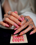 (AM0019#) Handmade Press-On Nails | Reusable, Salon-Quality, Long-Lasting, Glossy Design, Pink French Tip Almond Floral Press-On Nails