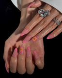 (AM0019#) Handmade Press-On Nails | Reusable, Salon-Quality, Long-Lasting, Glossy Design, Pink French Tip Almond Floral Press-On Nails