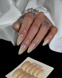 (JDD1024#) Handmade Press-On Nails | Reusable, Salon-Quality, Long-Lasting, Glossy Design, Nude Beige Gradient Almond Nails
