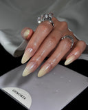 (JDD1024#) Handmade Press-On Nails | Reusable, Salon-Quality, Long-Lasting, Glossy Design, Nude Beige Gradient Almond Nails
