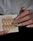 (JDD1024#) Handmade Press-On Nails | Reusable, Salon-Quality, Long-Lasting, Glossy Design, Nude Beige Gradient Almond Nails