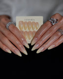 (JDD1024#) Handmade Press-On Nails | Reusable, Salon-Quality, Long-Lasting, Glossy Design, Nude Beige Gradient Almond Nails
