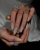 (JDD1024#) Handmade Press-On Nails | Reusable, Salon-Quality, Long-Lasting, Glossy Design, Nude Beige Gradient Almond Nails