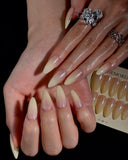 (JDD1024#) Handmade Press-On Nails | Reusable, Salon-Quality, Long-Lasting, Glossy Design, Nude Beige Gradient Almond Nails