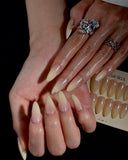 (JDD1024#) Handmade Press-On Nails | Reusable, Salon-Quality, Long-Lasting, Glossy Design, Nude Beige Gradient Almond Nails