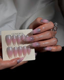 (JDD1022#) Handmade Press-On Nails | Reusable, Salon-Quality, Long-Lasting, Glossy Design, Pink Silver Gradient Almond Nails Set