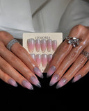 (JDD1022#) Handmade Press-On Nails | Reusable, Salon-Quality, Long-Lasting, Glossy Design, Pink Silver Gradient Almond Nails Set