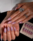 (JDD1022#) Handmade Press-On Nails | Reusable, Salon-Quality, Long-Lasting, Glossy Design, Pink Silver Gradient Almond Nails Set