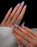 (JDD1022#) Handmade Press-On Nails | Reusable, Salon-Quality, Long-Lasting, Glossy Design, Pink Silver Gradient Almond Nails Set