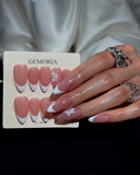 (JDD1018#) Handmade Press-On Nails | Reusable, Salon-Quality, Long-Lasting, Glossy Design, Nude Pink White French Tip Almond Press-On Nails 3D Flower Accent Wedding Party Set