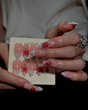 (JDD000#) Handmade Press-On Nails | Reusable, Salon-Quality, Long-Lasting, Glossy Design,Pink Handmade Carved Press-On Nails Set