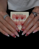 (JDD000#) Handmade Press-On Nails | Reusable, Salon-Quality, Long-Lasting, Glossy Design,Pink Handmade Carved Press-On Nails Set