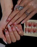(JDD000#) Handmade Press-On Nails | Reusable, Salon-Quality, Long-Lasting, Glossy Design,Pink Handmade Carved Press-On Nails Set