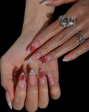 (JDD000#) Handmade Press-On Nails | Reusable, Salon-Quality, Long-Lasting, Glossy Design,Pink Handmade Carved Press-On Nails Set
