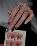 (JDD000#) Handmade Press-On Nails | Reusable, Salon-Quality, Long-Lasting, Glossy Design,Pink Handmade Carved Press-On Nails Set