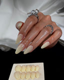 (JDD1012#) Handmade Press-On Nails | Reusable, Salon-Quality, Long-Lasting, Glossy Design, Milky Nude Beige Almond Press-On Nails, Minimalist Natural Everyday Nails