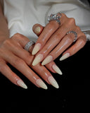 (JDD1012#) Handmade Press-On Nails | Reusable, Salon-Quality, Long-Lasting, Glossy Design, Milky Nude Beige Almond Press-On Nails, Minimalist Natural Everyday Nails