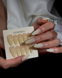 (JDD1012#) Handmade Press-On Nails | Reusable, Salon-Quality, Long-Lasting, Glossy Design, Milky Nude Beige Almond Press-On Nails, Minimalist Natural Everyday Nails