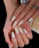 (JDD1012#) Handmade Press-On Nails | Reusable, Salon-Quality, Long-Lasting, Glossy Design, Milky Nude Beige Almond Press-On Nails, Minimalist Natural Everyday Nails