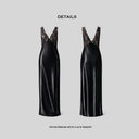 Black Lace Paneled Deep V-Neck Bodycon Gown | Contrast Satin Formal Evening Dress