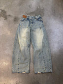 Distressed Light Blue Washed Wide-Leg Jeans Unisex