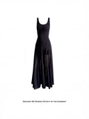 Black Knit Mini Skirt + Sheer Mesh A-Line Maxi Skirt Two-Piece Set | Tencel Blend Layered Dress
