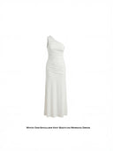Off-White One-Shoulder Knit Bodycon Maxi Dress | Ruched Slim-Fit Mermaid Gown