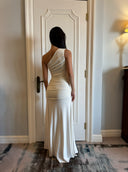Off-White One-Shoulder Knit Bodycon Maxi Dress | Ruched Slim-Fit Mermaid Gown