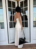Off-White Cotton-Linen Halterneck Backless Vest + Wide-Leg Pants Two-Piece Set