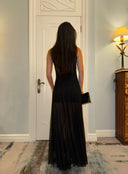 Black Knit Mini Skirt + Sheer Mesh A-Line Maxi Skirt Two-Piece Set | Tencel Blend Layered Dress