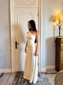 Off-White One-Shoulder Knit Bodycon Maxi Dress | Ruched Slim-Fit Mermaid Gown