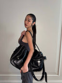 Full-Grain Leather Oversized Biker Bag | Multi-Pocket Large-Capacity Crossbody Tote