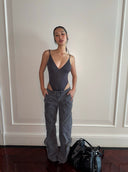 Grey Structured Cargo Pants