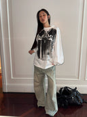 White Long-sleeved Printed T-shirt