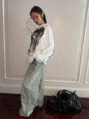 White Long-sleeved Printed T-shirt