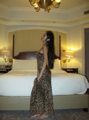 Mulberry silk leopard print slim-fit camisole maxi  dress