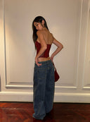 Vintage Blue Double Waistband Wide-Leg Jeans