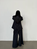 Minimalist V-neck Collarless Blazer Suit Oversized Wide-Leg Pants  Two-Piece Set in