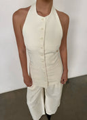 Off-White Cotton-Linen Halterneck Backless Vest + Wide-Leg Pants Two-Piece Set