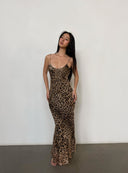 Mulberry silk leopard print slim-fit camisole maxi  dress