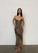 Mulberry silk leopard print slim-fit camisole maxi  dress