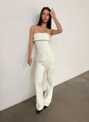 White Bandeau Top & Straight-Leg Pants Set | Minimalist High-End Suit Co-ord