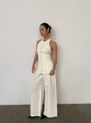 Off-White Cotton-Linen Halterneck Backless Vest + Wide-Leg Pants Two-Piece Set