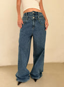 Vintage Blue Double Waistband Wide-Leg Jeans