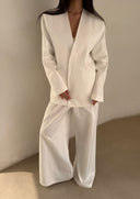 Minimalist V-neck Collarless Blazer Suit Oversized Wide-Leg Pants  Two-Piece Set in